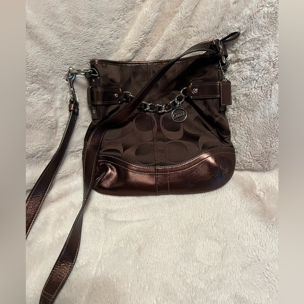 Coach Canvas Signature Crossbody Shoulder Bag Chain Purse Handbag